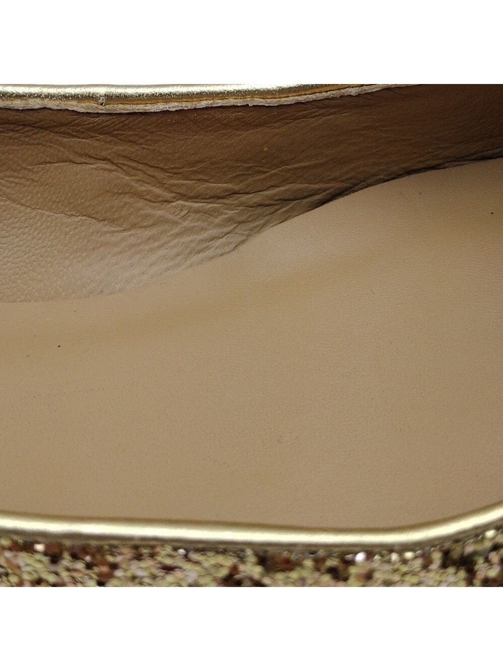 Talbots Gold Glitter Metallic Closed Almond Toe Slip On Leather Lined Flat Shoe - Picture 14 of 16
